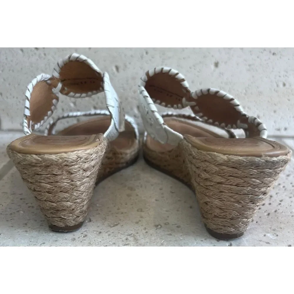 Jack Rogers Shelby White Leather Wedge Espadrille Slip On Sandals Size 8…